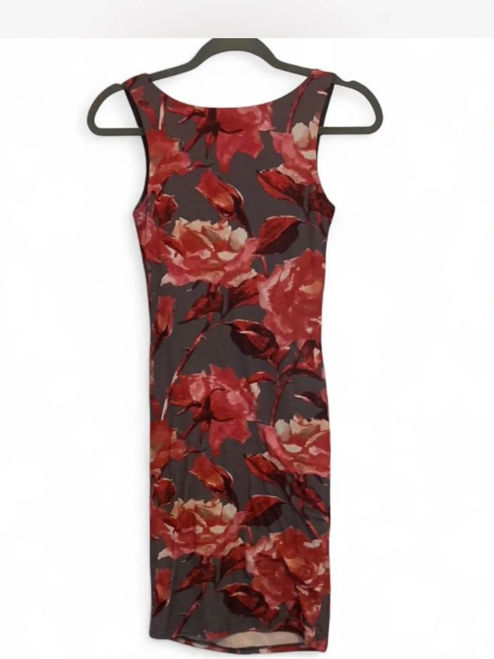 Joe & Elle Gray Red Floral Sheath Dress S Sleeveless Scoop Neck Knee Length
